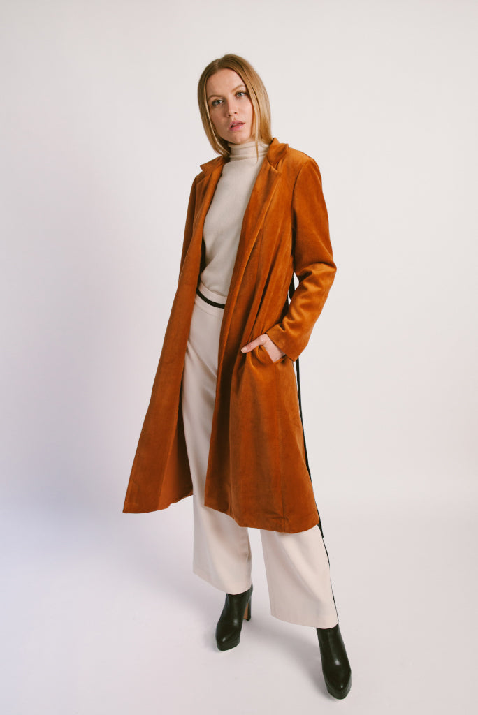 Velvet Back Ruched Robe Coat